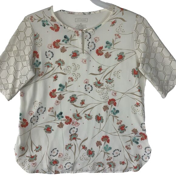 Van Heusen Top Blouse Women Medium Floral Casual Grannycore Embroidered Normcore - Picture 1 of 9